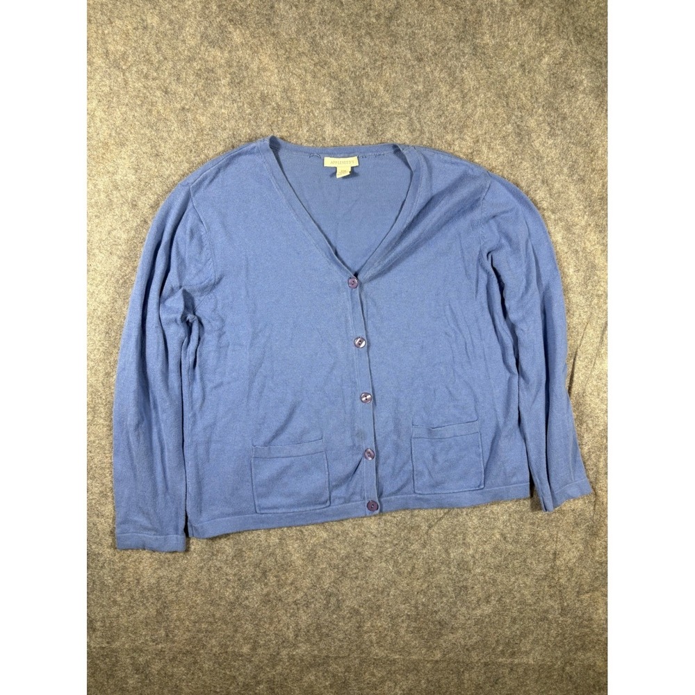 Appleseeds‎ Womens Blue Cardigan Sweater Button Front Pockets Size PM